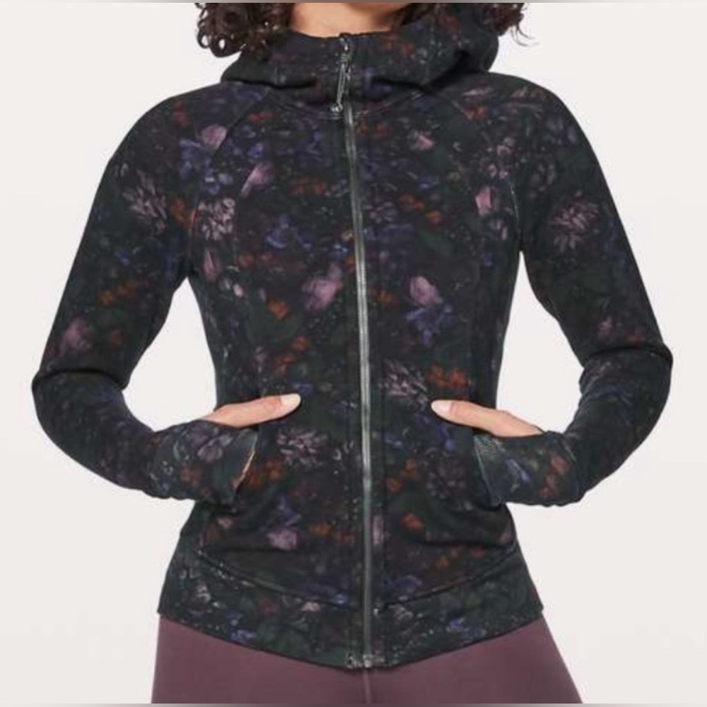 Lululemon scuba Hoodie Frozen flourish black 2017 size 4 EC ~